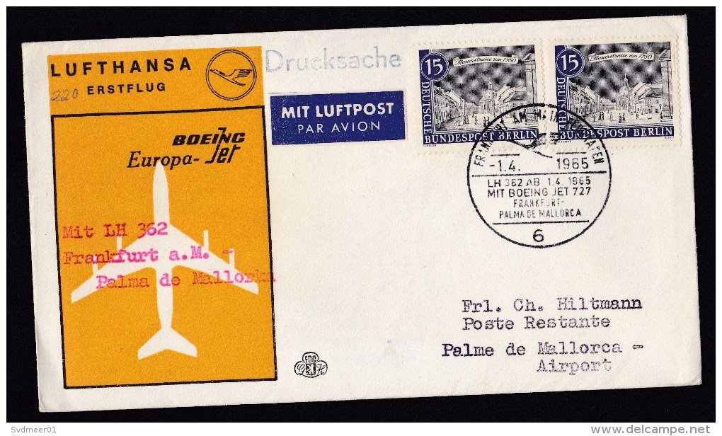 Germany-Berlin: FFC First Flight Cover, 1965, Lufthansa Frankfurt-Palma De Mallorca With Boeing 727 (traces Of Use) - Brieven En Documenten