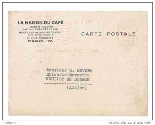 CARTE LETTRE RECU DE PAIEMENT 1961 PUB LA MAISON DU CAFE RUE POUCHET PARIS - Agriculture