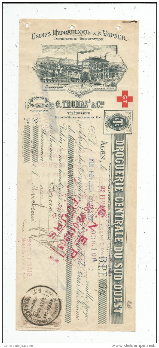 G-I-E , Ordre De Paiement , Droguerie Centrale Du Sud Ouest , AGEN , G. Thomas & Cie , 1906 - 1900 – 1949