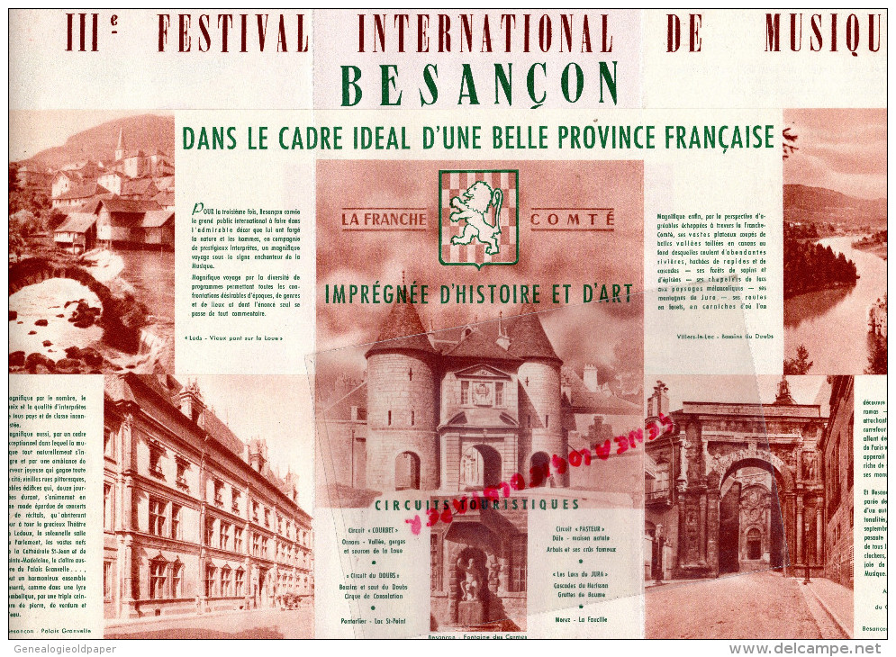 25 - BESANCON - DEPLIANT TOURISTIQUE -FESTIVAL MUSIQUE SEPTEMBRE 1950- EUTERPE- - Dépliants Touristiques