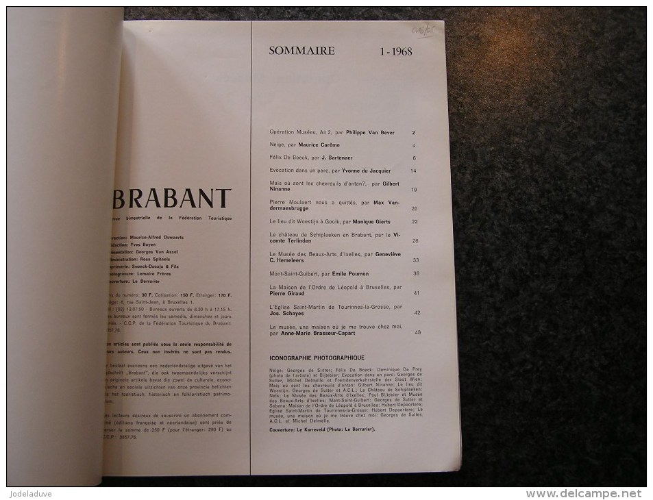 BRABANT Revue N° 1 1968 Régionalisme Bruxelles De Boeck Gooik Schiplaeken Ixelles Tourinnes La Grosse Mont Saint Guibert - België