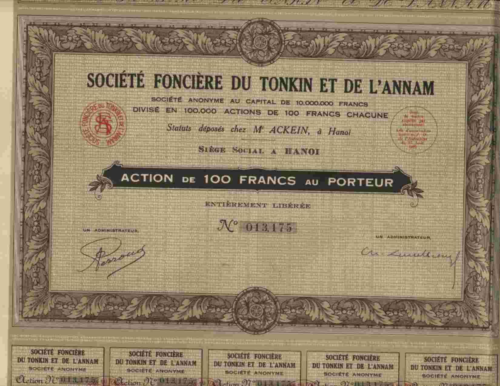 STE FONCIERE DU TONKIN ET DE L´ANNAM ( INDOCHINE ) - Asia