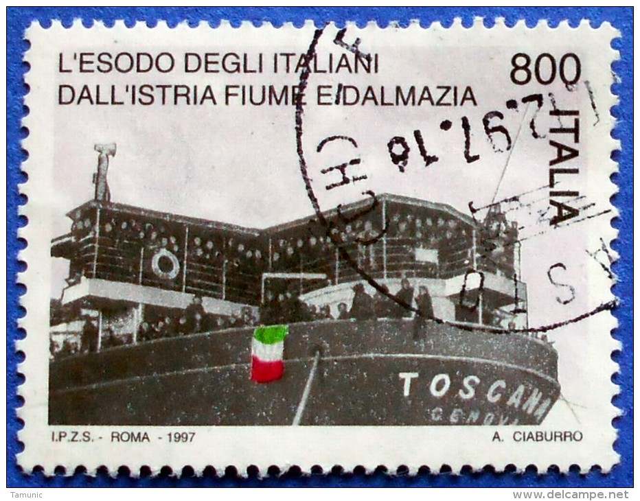 ITALY ITALIA 800 L.1997 SHIP EXODUS OF ITALIAN PEOPLE FIUME ISTRIA AND DALMATIA Mic.2544 - USED - 1991-00: Used