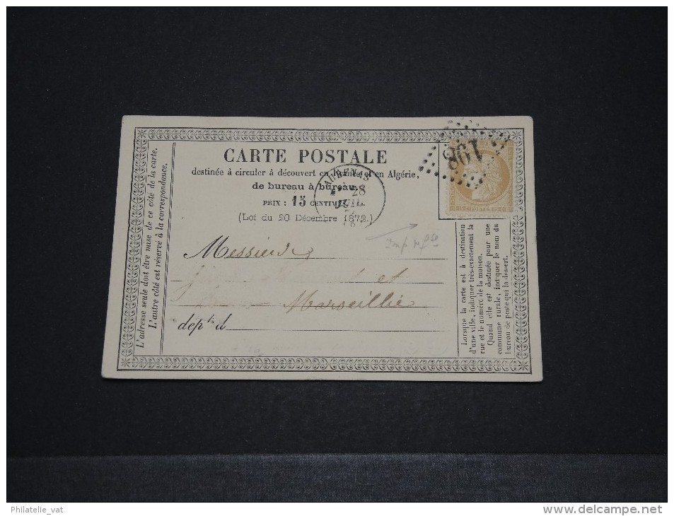 FRANCE - Carte Précurseur - Impression Défectueuse Du Timbre - Juil 1874 - A Voir - P18618 - Vorläufer