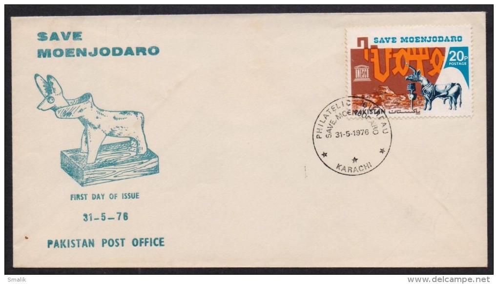 PAKISTAN 1976 FDC - Save Moenjodaro, UNESCO, Archaeology, First Day Cover - Pakistan