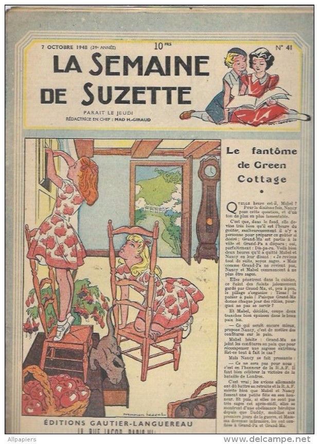 La Semaine De Suzette N°41 Le Fantôme De Green Cottage - Couverture Piquée Pour Le Lit De Bleuette De 1948 - La Semaine De Suzette