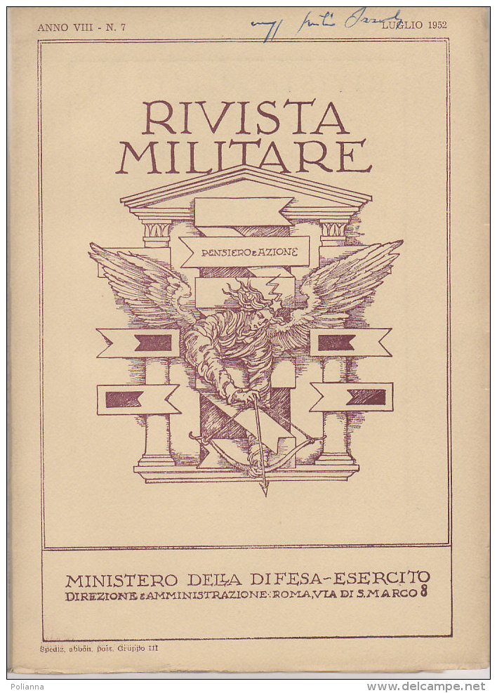 RA#61#18 RIVISTA MILITARE Lug 1952/OLIVETTI LETTERA 22/FIAT CAMPAGNOLA/CONQUISTA DELLA SICILIA 1943/CLAUSEWITZ - Italiano