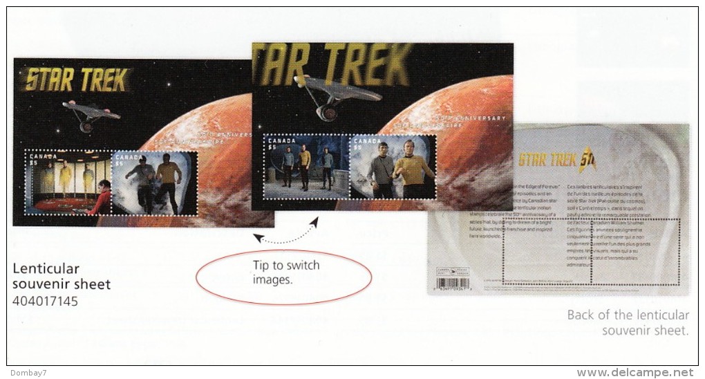 STAR TREK 50th Ann, LENTICULAR 3D ANIMATED Souvenir Sheet  Canada 2016 - Collections