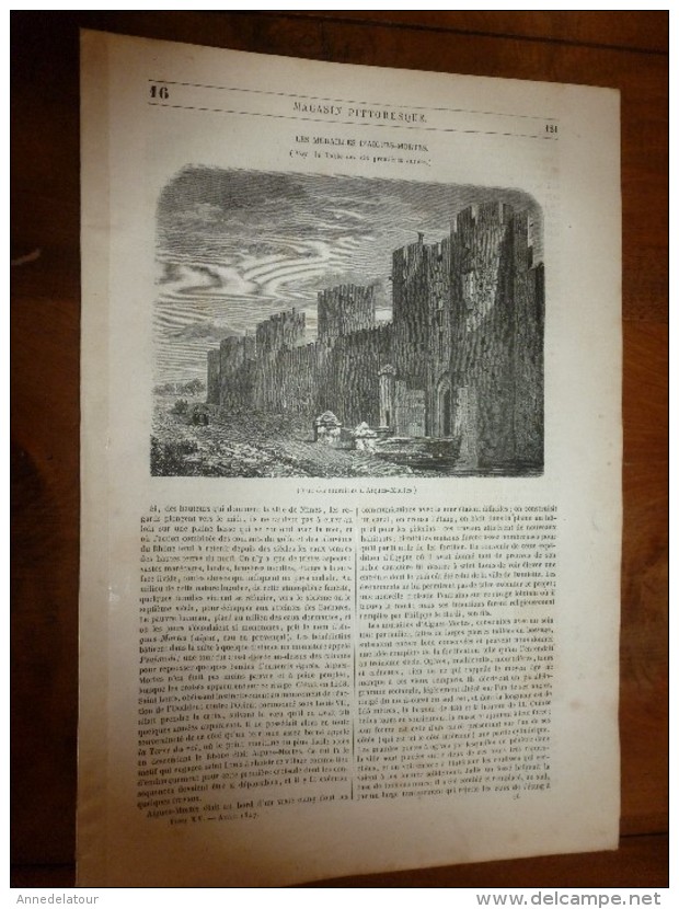 1847 MP Vue Des Murailles D' Aigues-Mortes (avec Gravure) ; Modes De L'habillement à Strasbourg En 1706 (avec Gravures) - 1800 - 1849