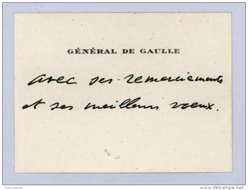 Carte Visite Général Charles De Gaulle Guerre 40 Algérie Décolonisation Président République Gouvernement Provisoire RPF - Cartes De Visite