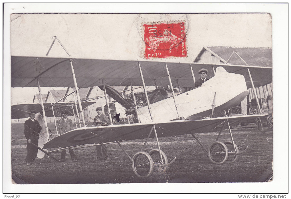 CARTE PHOTO- (Aviond'Henry Farman Moteur Gnome Sur Aérodrome De Vailly-Condé Sur Aisne (près Soissons En 1913) - ....-1914: Précurseurs