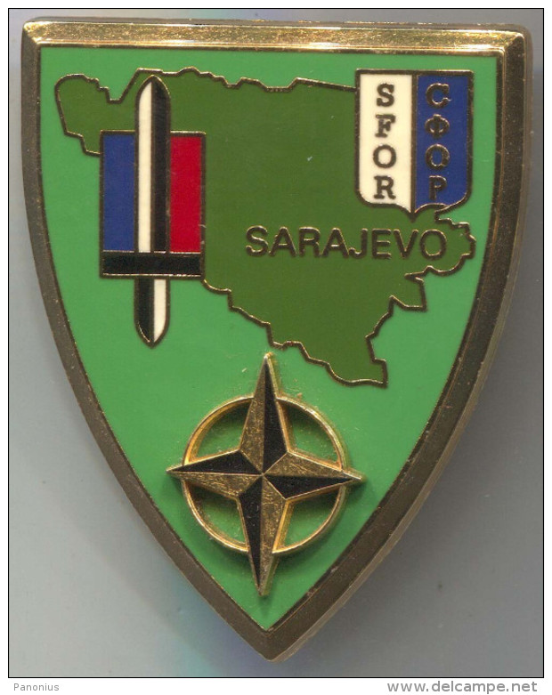 SFOR (France) - Sarajevo, Bosnia & Herzegovina, Army, Military, Enamel, Vintage Pin, Badge, Big Insignia, 50x40mm - Militaria