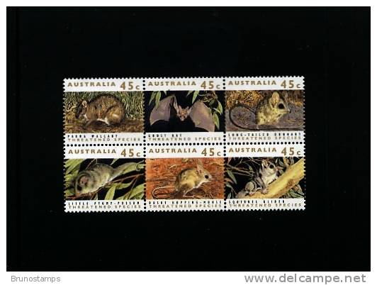 AUSTRALIA - 1992  THREATENED  SPECIES  BLOCK OF SIX  MINT NH - Nuovi