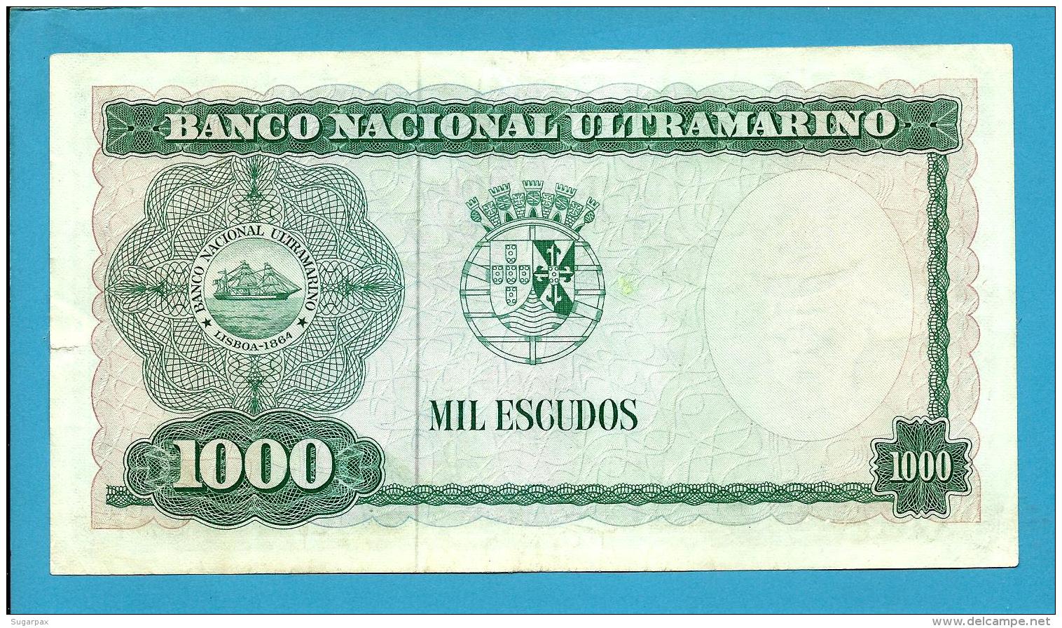 TIMOR - 1000 ESCUDOS - 21.3.1968 - P 30 - Sign. 8 - REGULO D. ALEIXO - PORTUGAL - 2 Scans - Timor