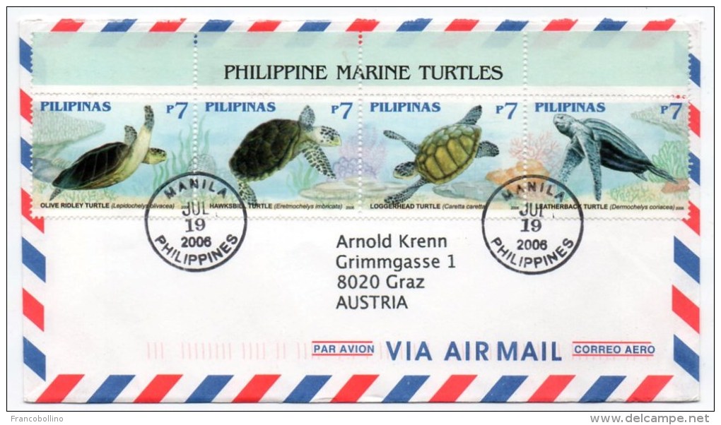 PHILIPPINES - AIR MAIL COVER TO AUSTRIA 2006 / THEMATIC STAMPS / SEA LIFE / MARINE TURTLES - Philippinen