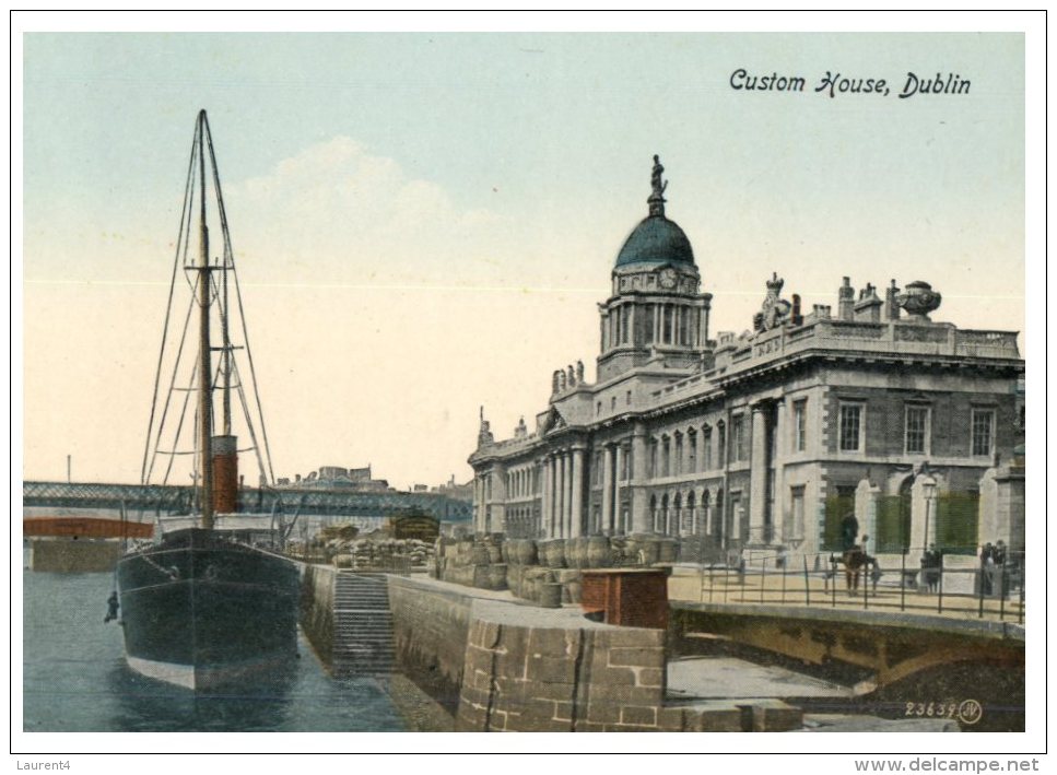 (110) Very Old Postcard - Carte Ancienne - Ireland - Dublin Custom House And Ship - Monuments