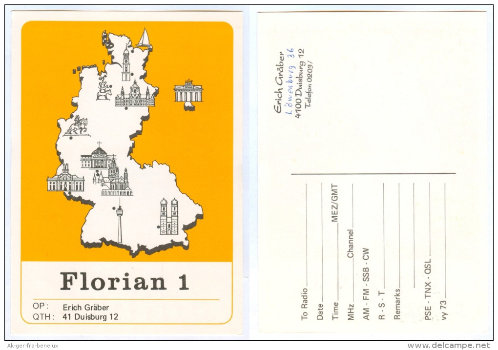 QSL-Karte 4100 Duisburg Florian1 Löwenburg Deutschland-Landkarte Meiderich-Beeck Card Carte Cartolina Funkkarte Radio - Amateurfunk