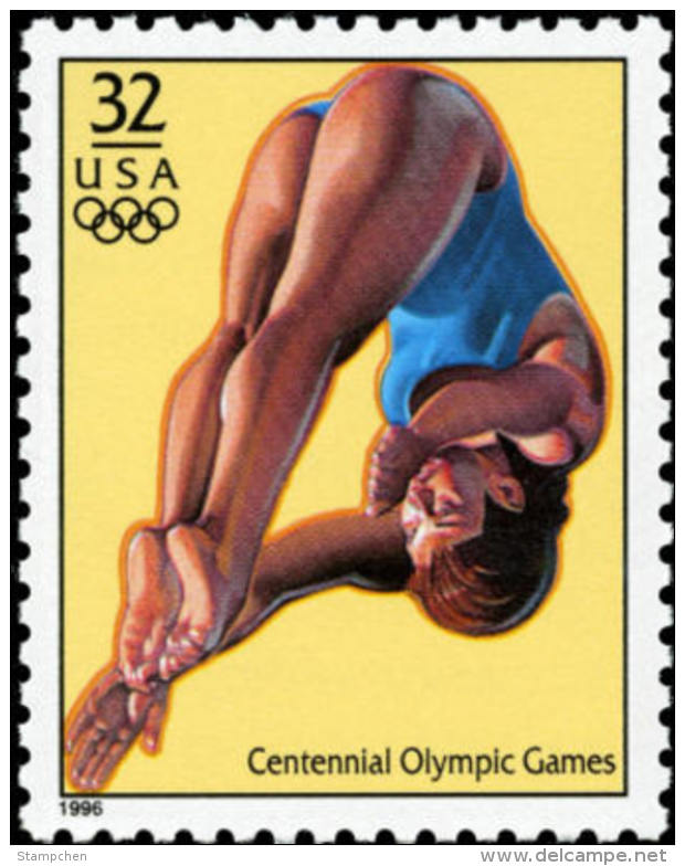 Sc#3068d 1996 USA Olympic Games Stamp- Women's Diving Athletic - Plongée