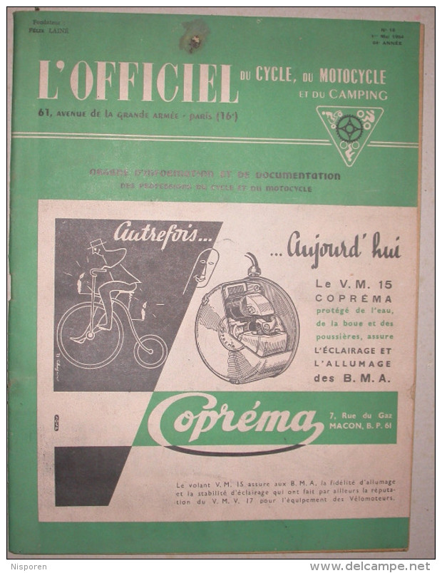 L´officiel Du Cycle, Du Motocycle Et Du Camping - N°18 1er Mai 1954 - Copréma Mâcon - Isetta - Moto