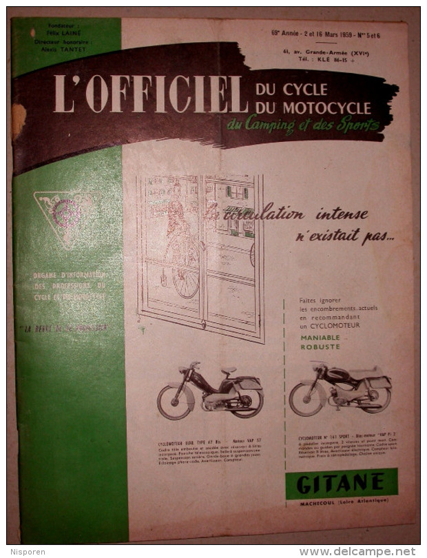 L'officiel Du Cycle, Du Motocycle Et Du Camping - N°5 Et 6 2 Et 16mars 1959 - Cavallino Maxi NSU Lambretta - Moto