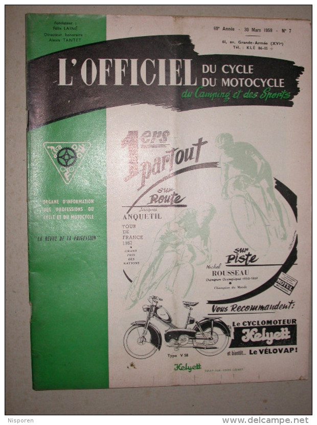 L'officiel Du Cycle, Du Motocycle Et Du Camping - N°7 30 Mars 1959 Gurtner Pontarlier Quickly NSU Velosolex - Moto