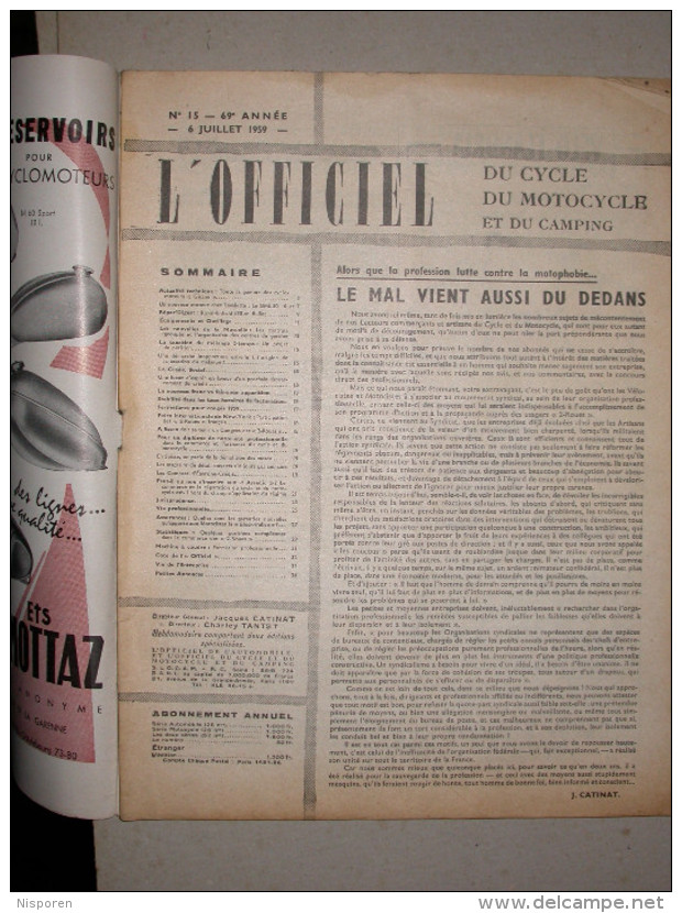 L'officiel Du Cycle,du Motocycle Et Du Camping N°15 Juillet 1959 Cyclo Gitane Lavalette GML50 Royal-Enfield Bullet 350 - Moto