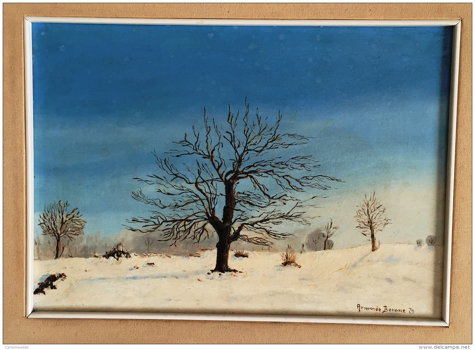 [QU007] BERONE ARMANDO - Olio Su Tela - Cm. 34x25 - Albero E Neve 1979 - Huiles