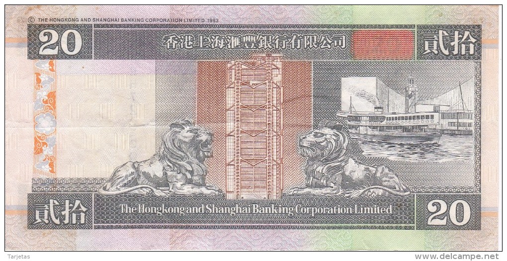 BILLETE DE HONG KONG DE 20 DOLLARS DEL AÑO 2001 (BANKNOTE) - Hong Kong