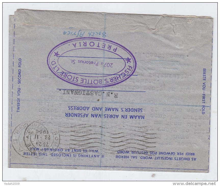 South Africa/Itay AEROGRAMME 1956 - Poste Aérienne