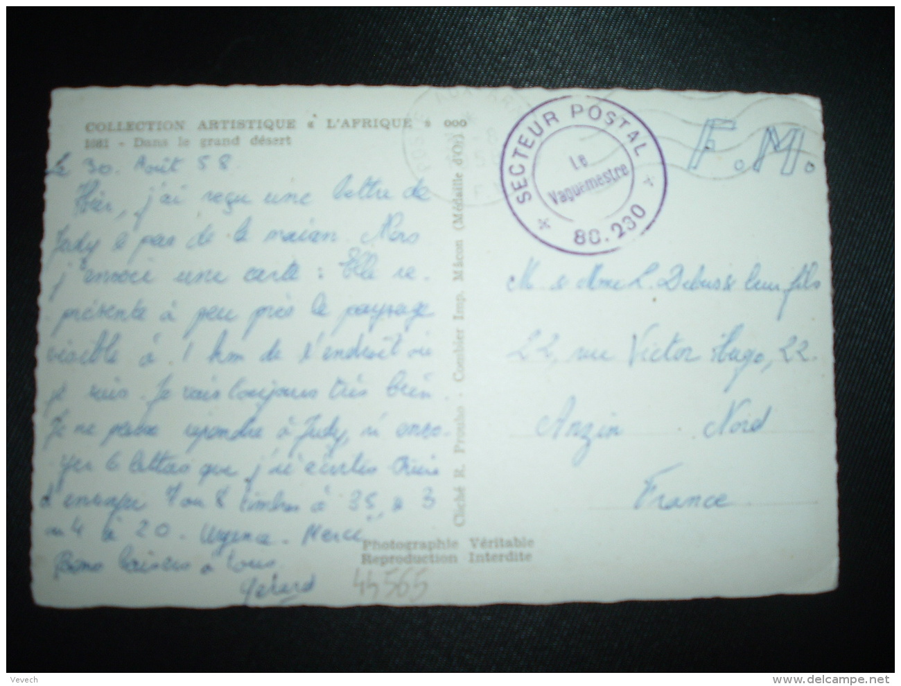 CP EN FM OBL.MEC.31-8-1958 POSTE AUX ARMEES AFN + SP 88.230 - War Of Algeria