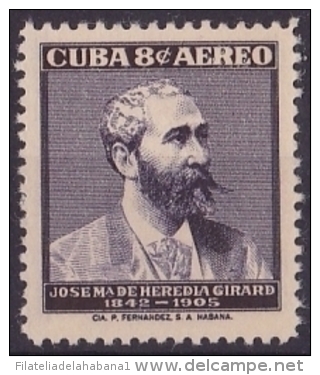 1957-194 CUBA. REPUBLICA. 1957. Ed.706. JOSE MARIA HEREDIA GIRALD. FRANCE. INDEPENDENCE WAR. MNH. - Neufs