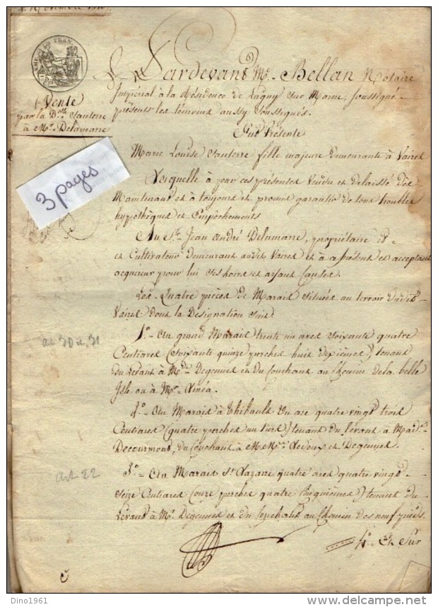 VP4646 - Empire -  LAGNY - Acte Entre Melle SANTERRE & Mr DELAMARRE  Vente De Terres à VAIRES - Manuscripts