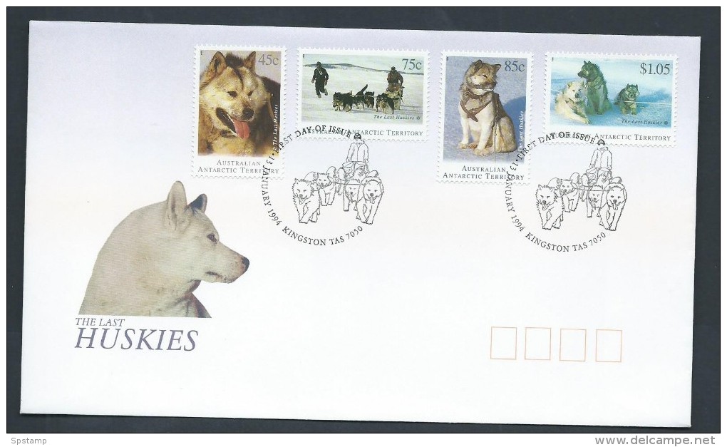 Australian Antarctic Territory 1994 Huskies Set FDC Official Unaddressed Australian Cds - FDC