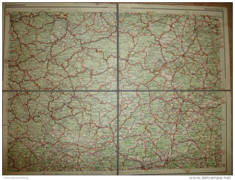 Deutschland - Dunlop-Strassenkarte 52 Marburg Wetzlar - 39cm X 30cm Auf Leinen Gezogen - Verlagsanstalt Und Druckerei Lu - Strassenkarten