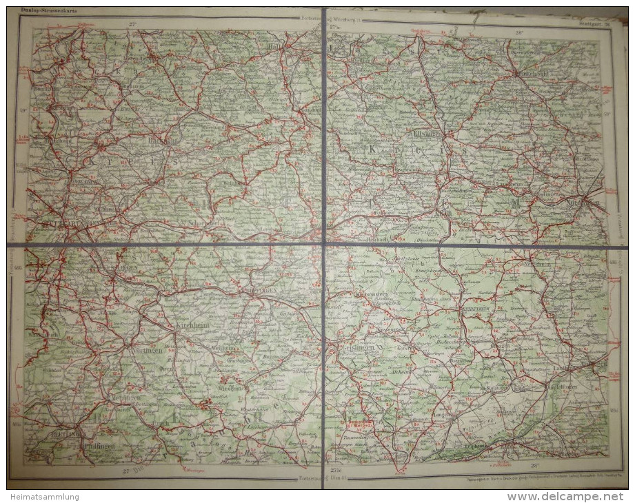 Deutschland - Dunlop-Strassenkarte 76 Stuttgart - 39cm X 30cm Auf Leinen Gezogen - Verlagsanstalt Und Druckerei Ludwig R - Strassenkarten