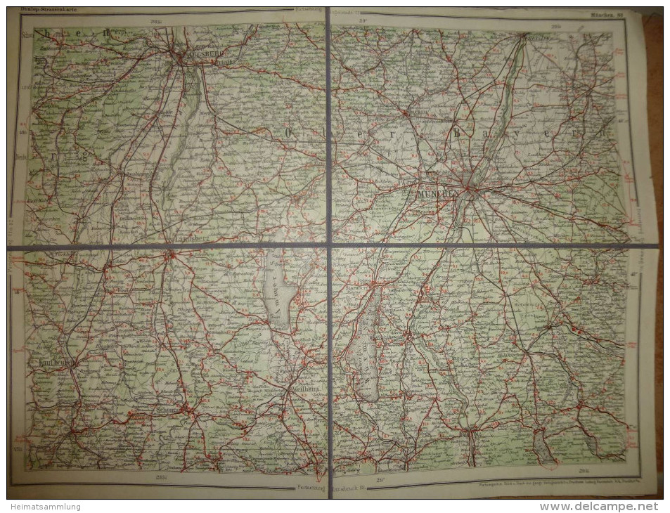 Dunlop-Strassenkarte 83 München - 39cm X 30cm Auf Leinen Gezogen - Verlagsanstalt Und Druckerei Ludwig Ravenstein AG Fra - Strassenkarten