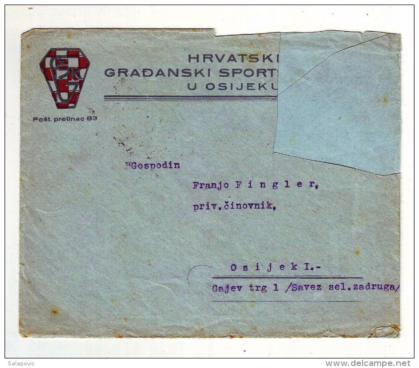 HRVATSKI GRADJANSKI SPORTSKI KLUB OSIJEK 1933 PISMO SA SADRZAJEM, COMPELETE LETTER (U KORIC ALB.) - Altri & Non Classificati