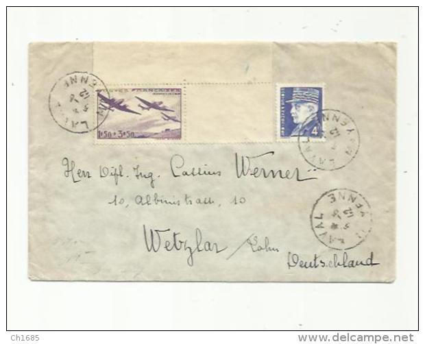 FRANCE   : 540   Et Pétain Hourriez Sur Lettre Pour L'Allemagne Avec Bande Censure CaD Du 05 05 1942 De Laval - 1921-1960: Modern Period