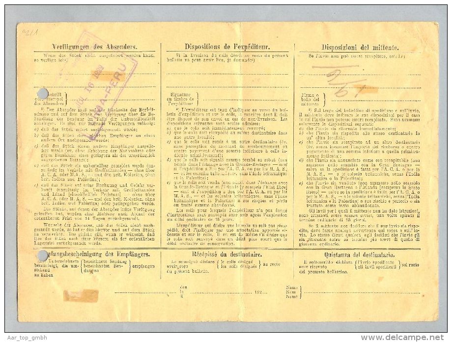 Schweiz 1929-06-14 Paketbegleitadresse Porrentruy Nach Lima Fr.9.60 - Lettres & Documents