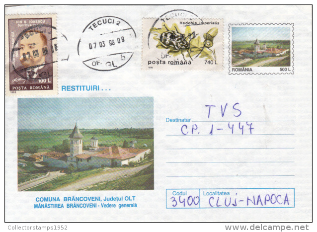 42910- BRANCOVENI- THE MONASTERY, COVER STATIONERY, 1998, ROMANIA - Abbayes & Monastères