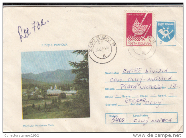 42911- MANECIU CHEIA MONASTERY, REGISTERED COVER STATIONERY, 1991, ROMANIA - Klöster