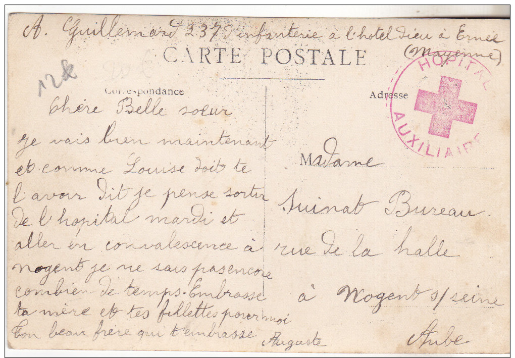 53 Ernée. Carte Photo Hopital De L'hotel Dieu .Cachet Militire Crox Rouge Hopital Auxiliaire  Sans Date Précisée Tb état - Ernee