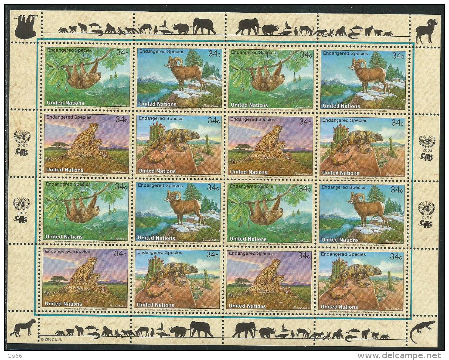 UNO-New York, 2002, 890/93, Gefährdete Arten (X): Fauna.  MNH **, Kleinbogen - Unused Stamps