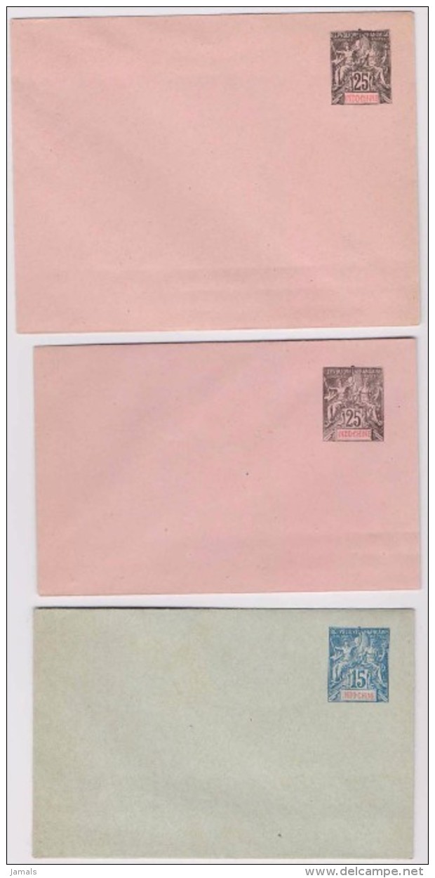 France Colony, French Indochina / Indochine, 3 Postal Stationary, Entier Postale, Mint Inde Indien - Briefe U. Dokumente