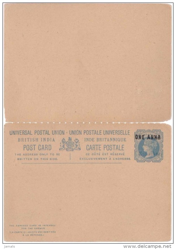 Br India, Queen Victoria UPU Reply Postal Card, Zanzibar Overprint, Mint Inde Indien As Scan - Zanzibar (...-1963)