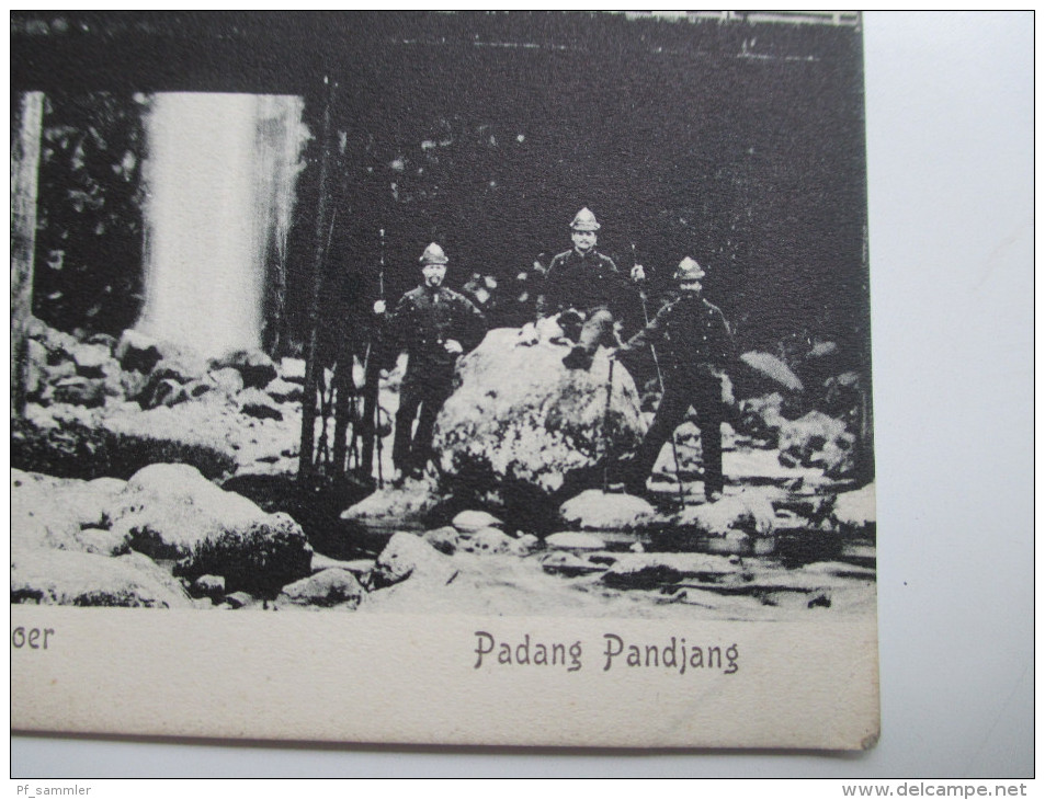 AK 1906 Seltene Karte Ayer Mantjoer. Padang Pandjang. Soldaten / Kolonie. Schrijfruimte. Wasserfall. Tolle Karte. RAR - Indie Olandesi