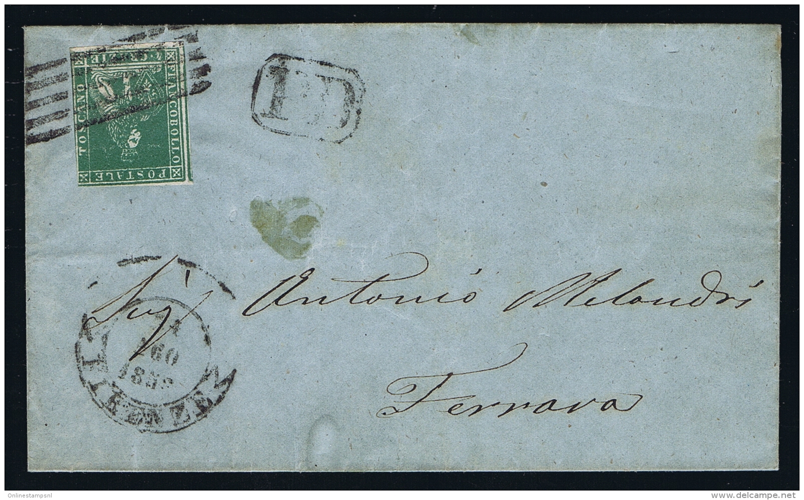 Toscana  1858 Sa 14 Mi 14 Watermark II Cover From Firenze To Ferrava - Toskana