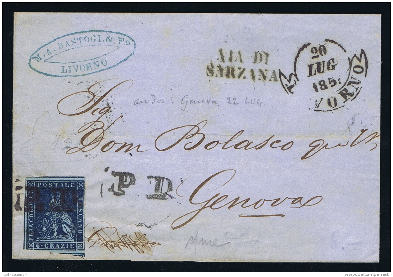 Toscana  1858 Sa 15,  Letter From Livorno To Napoli - Toscane