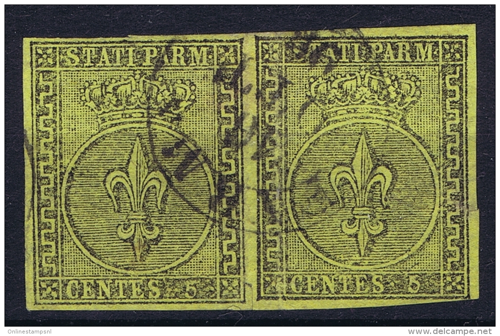 Parma   Sa 1  Mi 1 Used Obl 1852 Strip Of 2 Signed/ Signé/signiert/ Approvato  Serrane - Parme