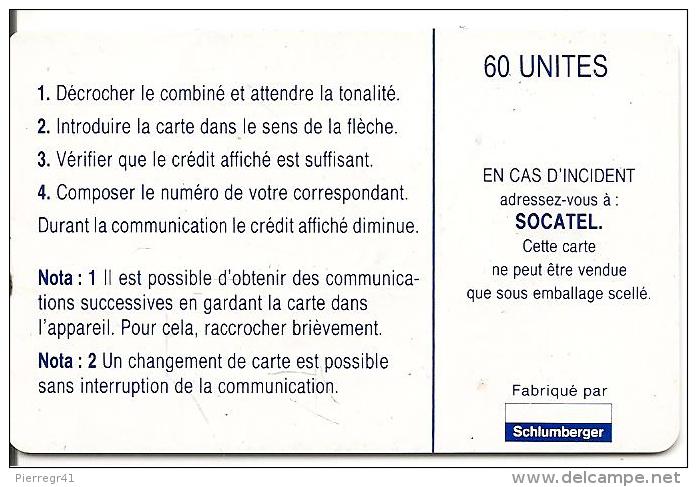 CARTE-PUCE-CENTRE AFRIQUE-60U-SC7-SOCATEL-BLEU-V° Sans N°-Puce Opérationnelle-TBE - Zentralafrik. Rep.